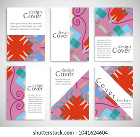 Set of A4 cover, abstract composition. Colorful header design for flyer, book, info banner frame, title sheet. Colored geometric shapes. Modern design. Brochure template layout. Vector illustration