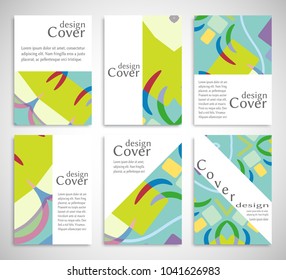 Set of A4 cover, abstract composition. Colorful header design for flyer, book, info banner frame, title sheet. Colored geometric shapes. Modern design. Brochure template layout. Vector illustration