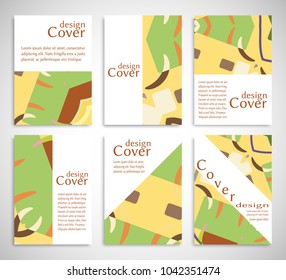 Set of A4 cover, abstract composition. Colorful header design for flyer, book, info banner frame, title sheet. Colored geometric shapes. Modern design. Brochure template layout. Vector illustration