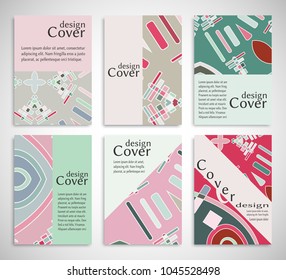 Set of A4 cover, abstract composition. Colorful header design for flyer, book, info banner frame, title sheet. Colored geometric shapes. Modern design. Brochure template layout. Vector illustration