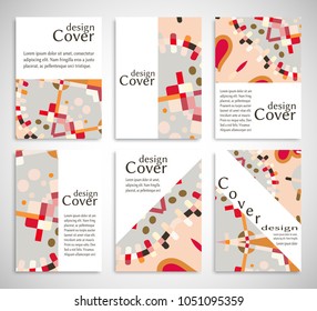 Set of A4 cover, abstract composition. Colorful header design for flyer, book, info banner frame, title sheet. Colored geometric shapes. Modern design. Brochure template layout. Vector illustration