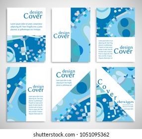Set of A4 cover, abstract composition. Colorful header design for flyer, book, info banner frame, title sheet. Colored geometric shapes. Modern design. Brochure template layout. Vector illustration