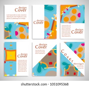 Set of A4 cover, abstract composition. Colorful header design for flyer, book, info banner frame, title sheet. Colored geometric shapes. Modern design. Brochure template layout. Vector illustration