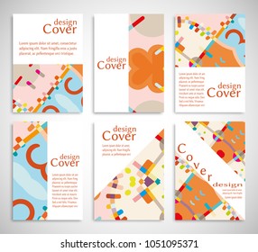 Set of A4 cover, abstract composition. Colorful header design for flyer, book, info banner frame, title sheet. Colored geometric shapes. Modern design. Brochure template layout. Vector illustration