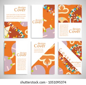 Set of A4 cover, abstract composition. Colorful header design for flyer, book, info banner frame, title sheet. Colored geometric shapes. Modern design. Brochure template layout. Vector illustration