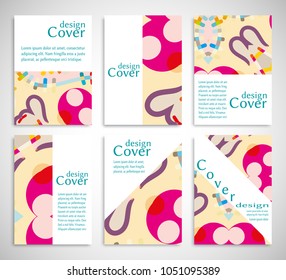Set of A4 cover, abstract composition. Colorful header design for flyer, book, info banner frame, title sheet. Colored geometric shapes. Modern design. Brochure template layout. Vector illustration