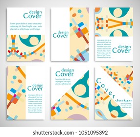 Set of A4 cover, abstract composition. Colorful header design for flyer, book, info banner frame, title sheet. Colored geometric shapes. Modern design. Brochure template layout. Vector illustration