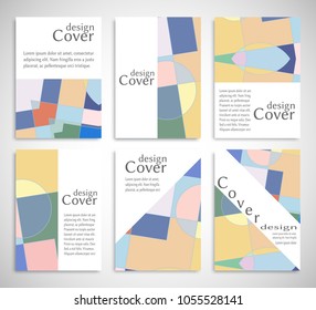 Set of A4 cover, abstract composition. Colorful header design for flyer, book, info banner frame, title sheet. Colored geometric shapes. Modern design. Brochure template layout. Vector illustration