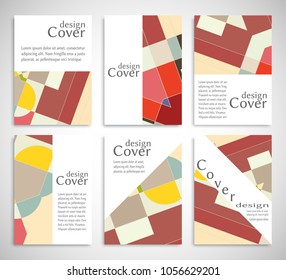 Set of A4 cover, abstract composition. Colorful header design for flyer, book, info banner frame, title sheet. Colored geometric shapes. Modern design. Brochure template layout. Vector illustration