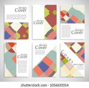 Set of A4 cover, abstract composition. Colorful header design for flyer, book, info banner frame, title sheet. Colored geometric shapes. Modern design. Brochure template layout. Vector illustration