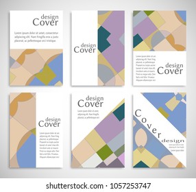 Set of A4 cover, abstract composition. Colorful header design for flyer, book, info banner frame, title sheet. Colored geometric shapes. Modern design. Brochure template layout. Vector illustration