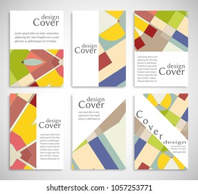 Set of A4 cover, abstract composition. Colorful header design for flyer, book, info banner frame, title sheet. Colored geometric shapes. Modern design. Brochure template layout. Vector illustration
