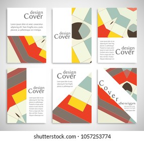 Set of A4 cover, abstract composition. Colorful header design for flyer, book, info banner frame, title sheet. Colored geometric shapes. Modern design. Brochure template layout. Vector illustration