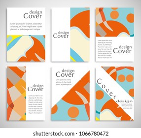 Set of A4 cover, abstract composition. Colorful header design for flyer, book, info banner frame, title sheet. Colored geometric shapes. Modern design. Brochure template layout. Vector illustration