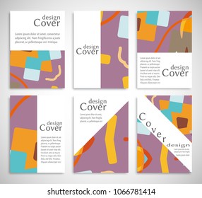 Set of A4 cover, abstract composition. Colorful header design for flyer, book, info banner frame, title sheet. Colored geometric shapes. Modern design. Brochure template layout. Vector illustration