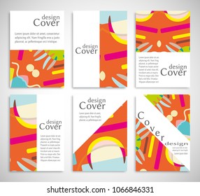 Set of A4 cover, abstract composition. Colorful header design for flyer, book, info banner frame, title sheet. Colored geometric shapes. Modern design. Brochure template layout. Vector illustration