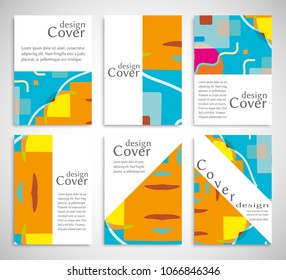 Set of A4 cover, abstract composition. Colorful header design for flyer, book, info banner frame, title sheet. Colored geometric shapes. Modern design. Brochure template layout. Vector illustration