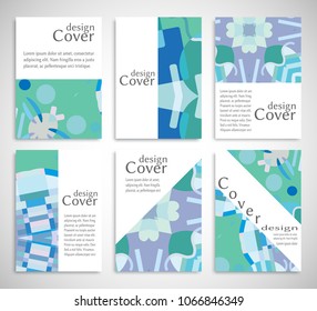 Set of A4 cover, abstract composition. Colorful header design for flyer, book, info banner frame, title sheet. Colored geometric shapes. Modern design. Brochure template layout. Vector illustration