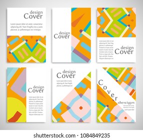 Set of A4 cover, abstract composition. Colorful header design for flyer, book, info banner frame, title sheet. Colored geometric shapes. Modern design. Brochure template layout. Vector illustration