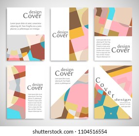 Set of A4 cover, abstract composition. Colorful header design for flyer, book, info banner frame, title sheet. Colored geometric shapes. Modern design. Brochure template layout. Vector illustration