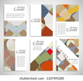Set of A4 cover, abstract composition. Colorful header design for flyer, book, info banner frame, title sheet. Colored geometric shapes. Modern design. Brochure template layout. Vector illustration