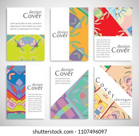 Set of A4 cover, abstract composition. Colorful header design for flyer, book, info banner frame, title sheet. Colored geometric shapes. Modern design. Brochure template layout. Vector illustration