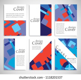 Set of A4 cover, abstract composition. Colorful header design for flyer, book, info banner frame, title sheet. Colored geometric shapes. Modern design. Brochure template layout. Vector illustration