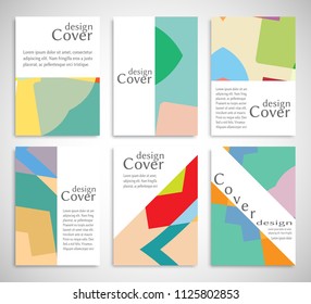 Set of A4 cover, abstract composition. Colorful header design for flyer, book, info banner frame, title sheet. Colored geometric shapes. Modern design. Brochure template layout. Vector illustration
