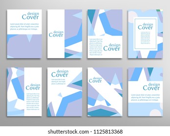 Set of A4 cover, abstract composition. Colorful header design for flyer, book, info banner frame, title sheet. Colored geometric shapes. Modern design. Brochure template layout. Vector illustration