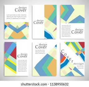 Set of A4 cover, abstract composition. Colorful header design for flyer, book, info banner frame, title sheet. Colored geometric shapes. Modern design. Brochure template layout. Vector illustration