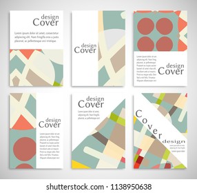 Set of A4 cover, abstract composition. Colorful header design for flyer, book, info banner frame, title sheet. Colored geometric shapes. Modern design. Brochure template layout. Vector illustration