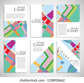 Set of A4 cover, abstract composition. Colorful header design for flyer, book, info banner frame, title sheet. Colored geometric shapes. Modern design. Brochure template layout. Vector illustration