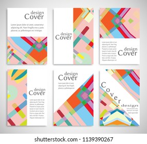 Set of A4 cover, abstract composition. Colorful header design for flyer, book, info banner frame, title sheet. Colored geometric shapes. Modern design. Brochure template layout. Vector illustration