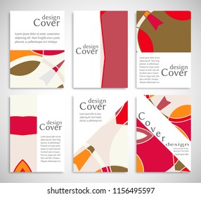 Set of A4 cover, abstract composition. Colorful header design for flyer, book, info banner frame, title sheet. Colored geometric shapes. Modern design. Brochure template layout. Vector illustration