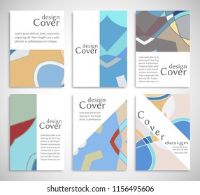 Set of A4 cover, abstract composition. Colorful header design for flyer, book, info banner frame, title sheet. Colored geometric shapes. Modern design. Brochure template layout. Vector illustration