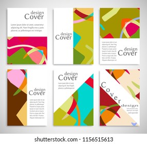 Set of A4 cover, abstract composition. Colorful header design for flyer, book, info banner frame, title sheet. Colored geometric shapes. Modern design. Brochure template layout. Vector illustration