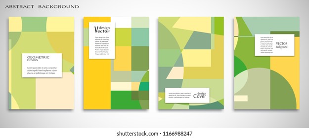 Set of A4 cover, abstract composition. Colorful header design for flyer, book, info banner frame, title sheet. Colored geometric shapes. Modern design. Brochure template layout. Vector illustration