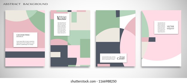 Set of A4 cover, abstract composition. Colorful header design for flyer, book, info banner frame, title sheet. Colored geometric shapes. Modern design. Brochure template layout. Vector illustration
