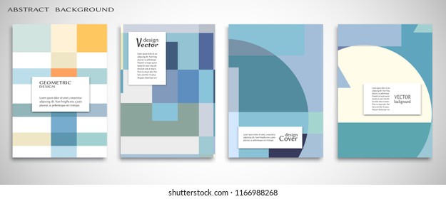 Set of A4 cover, abstract composition. Colorful header design for flyer, book, info banner frame, title sheet. Colored geometric shapes. Modern design. Brochure template layout. Vector illustration