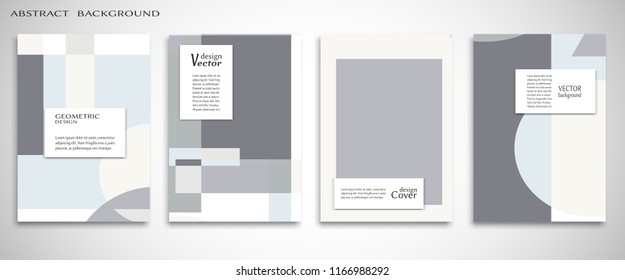 Set of A4 cover, abstract composition. Monochrome header design for flyer, book, info banner frame, title sheet. Colored geometric shapes. Modern design. Brochure template layout. Vector illustration