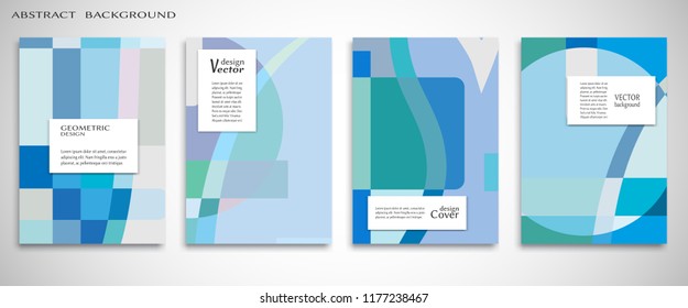 Set of A4 cover, abstract composition. Colorful header design for flyer, book, info banner frame, title sheet. Colored geometric shapes. Modern design. Brochure template layout. Vector illustration