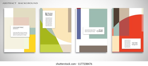 Set of A4 cover, abstract composition. Colorful header design for flyer, book, info banner frame, title sheet. Colored geometric shapes. Modern design. Brochure template layout. Vector illustration