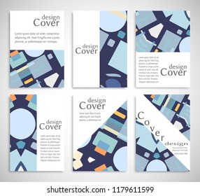 Set of A4 cover, abstract composition. Colorful header design for flyer, book, info banner frame, title sheet. Colored geometric shapes. Modern design. Brochure template layout. Vector illustration