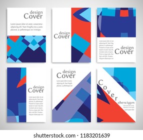 Set of A4 cover, abstract composition. Colorful header design for flyer, book, info banner frame, title sheet. Colored geometric shapes. Modern design. Brochure template layout. Vector illustration