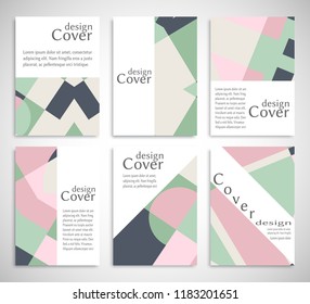 Set of A4 cover, abstract composition. Colorful header design for flyer, book, info banner frame, title sheet. Colored geometric shapes. Modern design. Brochure template layout. Vector illustration