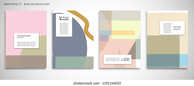 Set of A4 cover, abstract composition. Colorful header design for flyer, book, info banner frame, title sheet. Colored geometric shapes. Modern design. Brochure template layout. Vector illustration