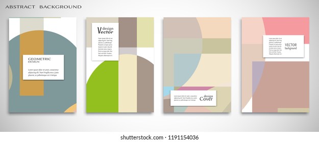 Set of A4 cover, abstract composition. Colorful header design for flyer, book, info banner frame, title sheet. Colored geometric shapes. Modern design. Brochure template layout. Vector illustration