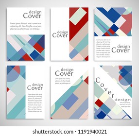 Set of A4 cover, abstract composition. Colorful header design for flyer, book, info banner frame, title sheet. Colored geometric shapes. Modern design. Brochure template layout. Vector illustration