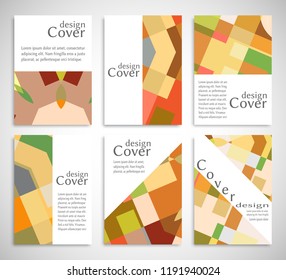 Set of A4 cover, abstract composition. Colorful header design for flyer, book, info banner frame, title sheet. Colored geometric shapes. Modern design. Brochure template layout. Vector illustration