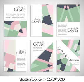 Set of A4 cover, abstract composition. Colorful header design for flyer, book, info banner frame, title sheet. Colored geometric shapes. Modern design. Brochure template layout. Vector illustration